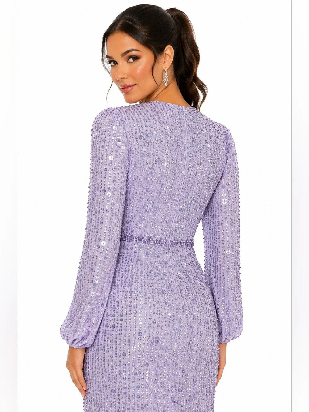 Mac Duggal Lavender Sequin Embellished Midi Sheath Dress Size 6 NWT